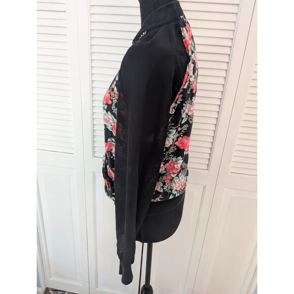 Kendall & Kylie Bomber Jacket Womens S Black Pink Floral Zip Crop Skater Hipster - Picture 8 of 14